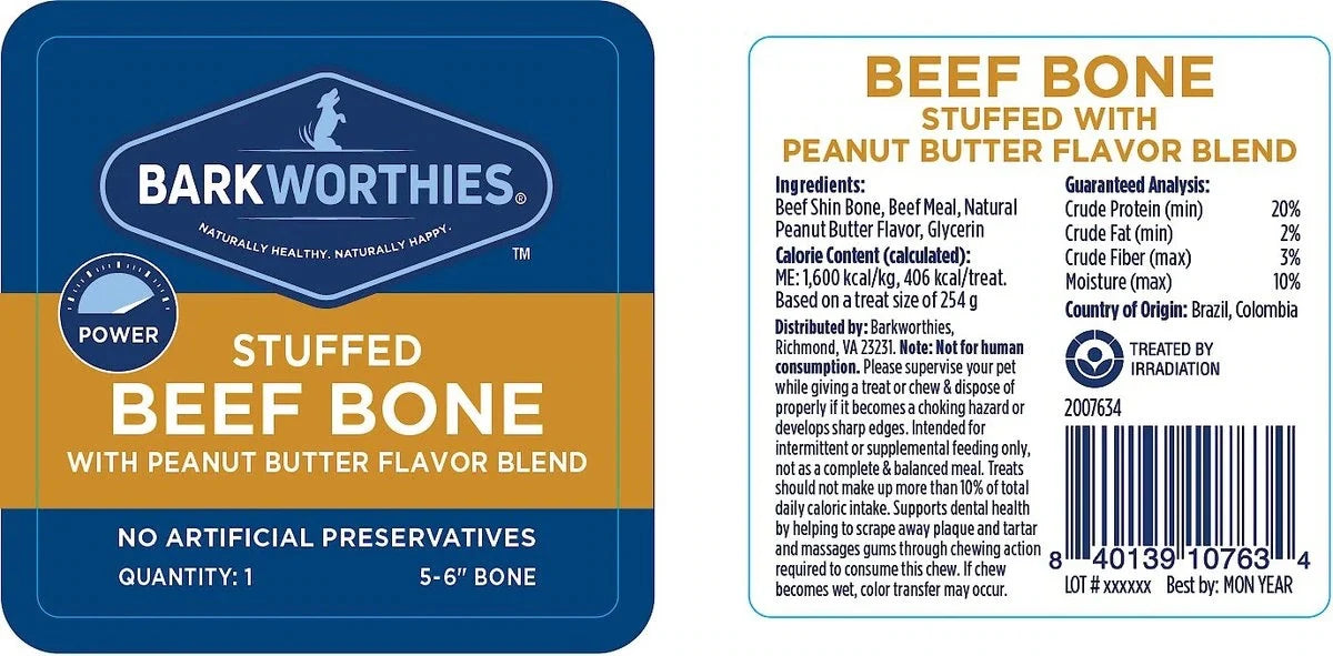 Barkworthies Stuffed Shin Bone Dog Chew