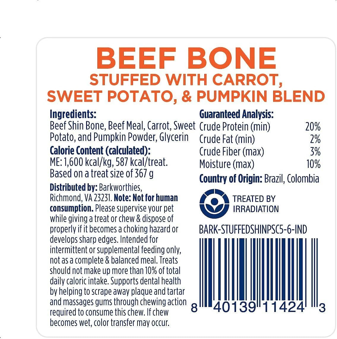 Barkworthies Stuffed Shin Bone Dog Chew